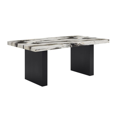1pc Rectangular Dining Table Striking Faux Marble Top Sleek Black-finished Legs Bold Contrast Wooden Dining Room Furniture Contemporary Modern