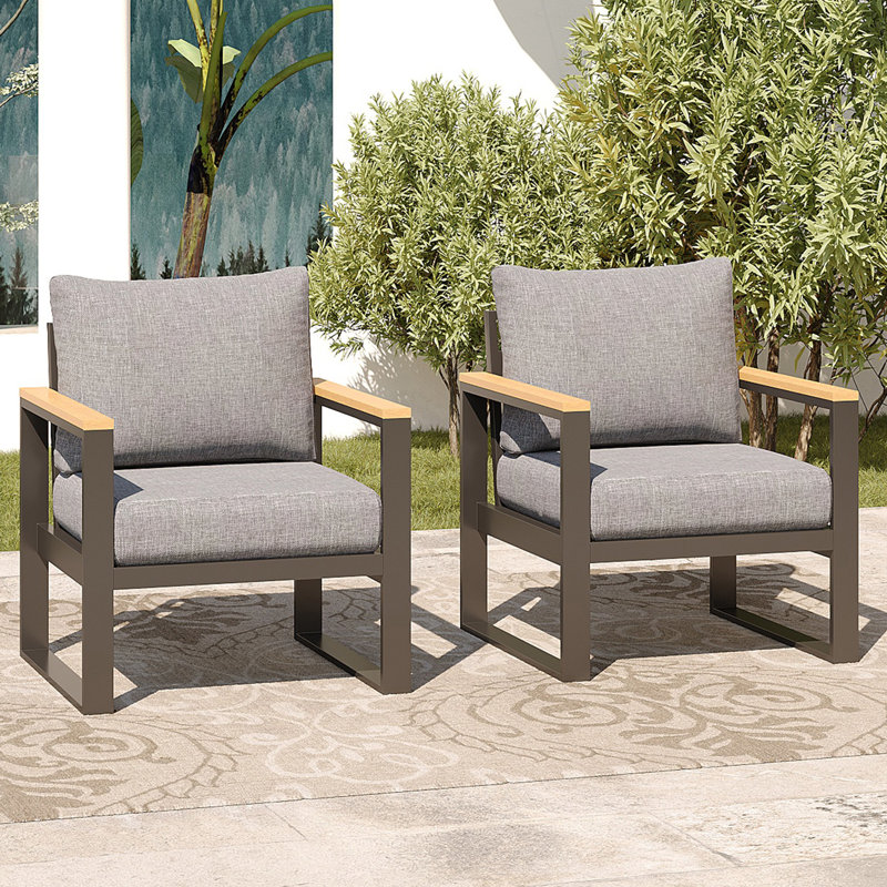  Outdoor Aluminum Armchair Set with Olefin Cushions, Gray