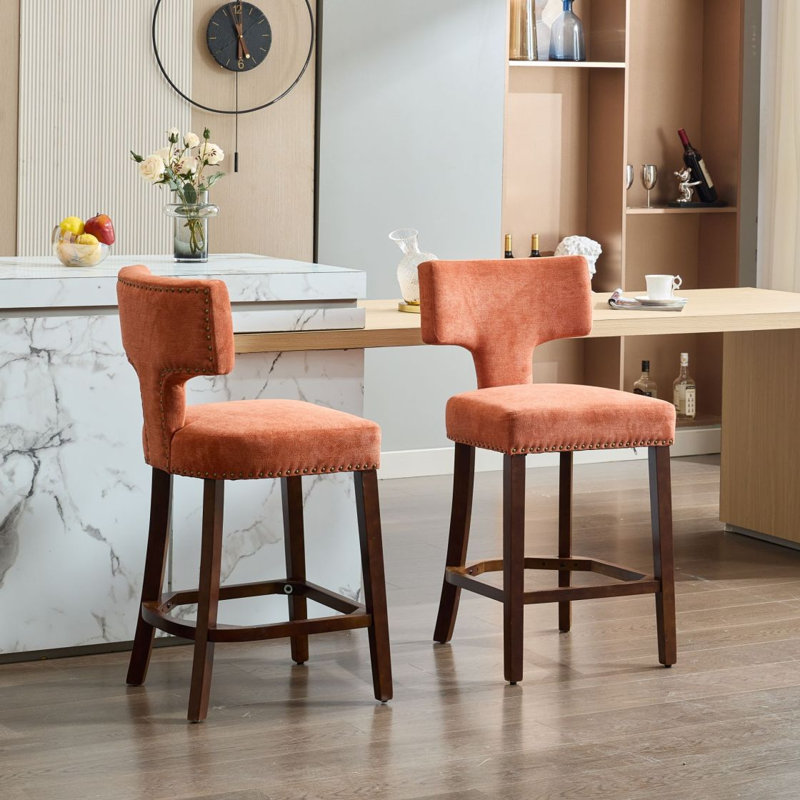 Ensemble de 2 tabourets de bar à hauteur de comptoir Mid Century Modern, Orange