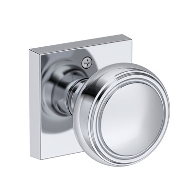 Bremerton Passage Knob with Contemporary Square Rose in Polished Chrome