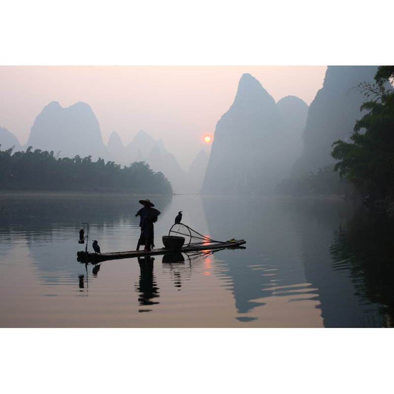 A Fisherman On The Water Fishing by BIHAIBO - Wrapped Canvas Print, 51cm H x 76cm W