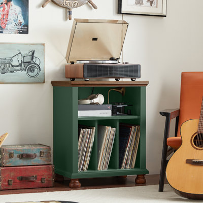 Record Player Stand With Charging Station Up To 200 Albums, 24" Wide Mid-Century Record Player Table With Vinyl Record Storage,Large Wood Turntable Stand Dispaly Cabinet For Living Room