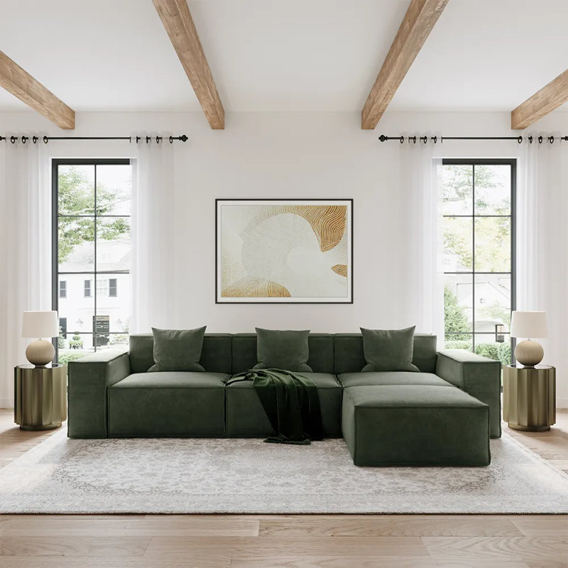 Barrett Minimalist Oversized Modular Comfy Fabric Sofa for Living Room, L Shaped Sectional Couches with Ottoman (3 Seats+Ottoman)