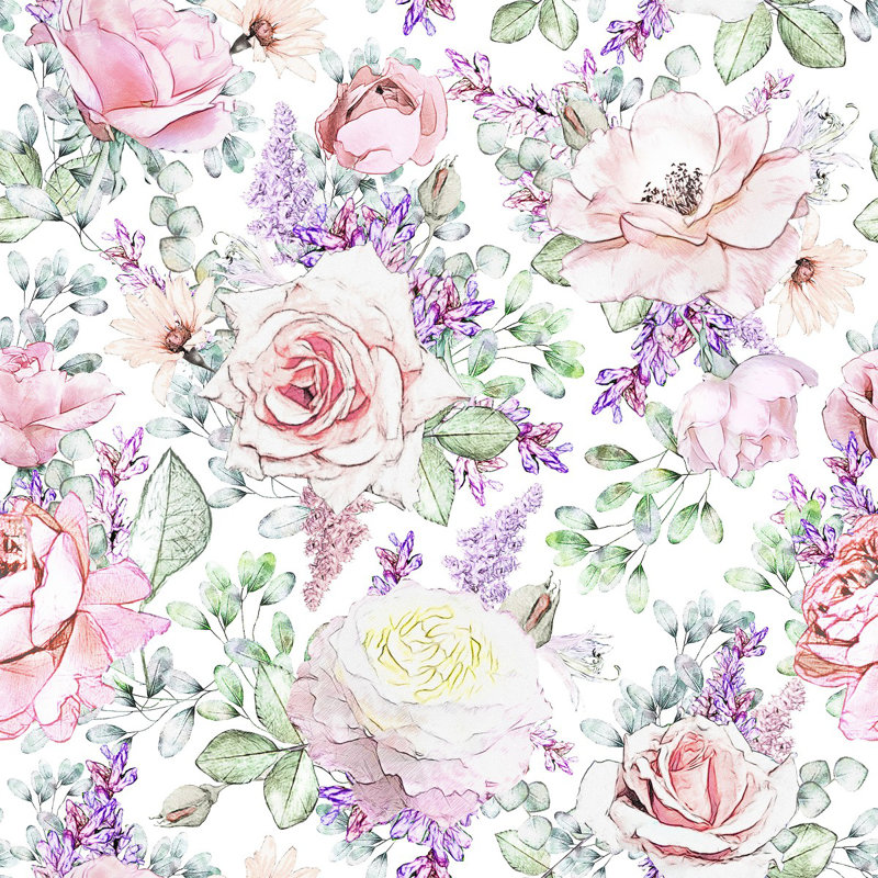 Peel & Stick Floral Tile, 2.08' W x 10.42' L