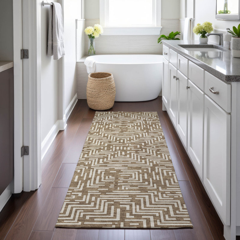 Machine Washable Indoor/Outdoor Chantille ACN2664 Geometric Rug, 2'3" x 7'6" Runner, Brown