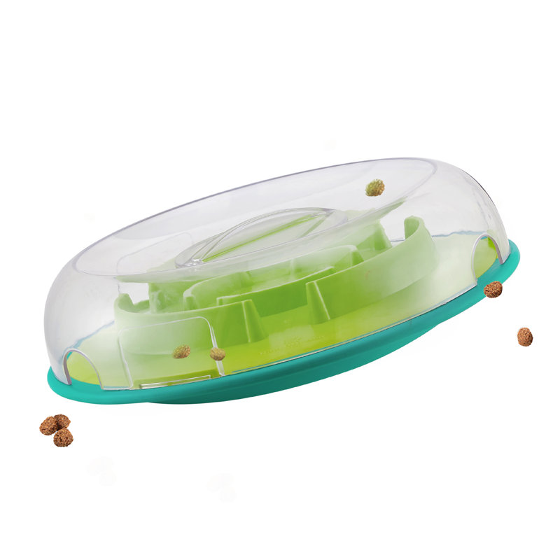 Interactive Green and Clear Plastic Treat Dispenser Bowl