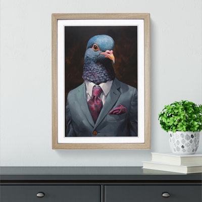 Pigeon In A Suit Painting - Single Picture Frame Print on Wood