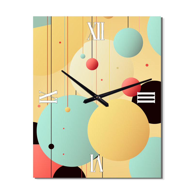 Horloge murale rétro géométrique circulaire en bleu et rose II, H 40 po x l 30 po x P 1 po