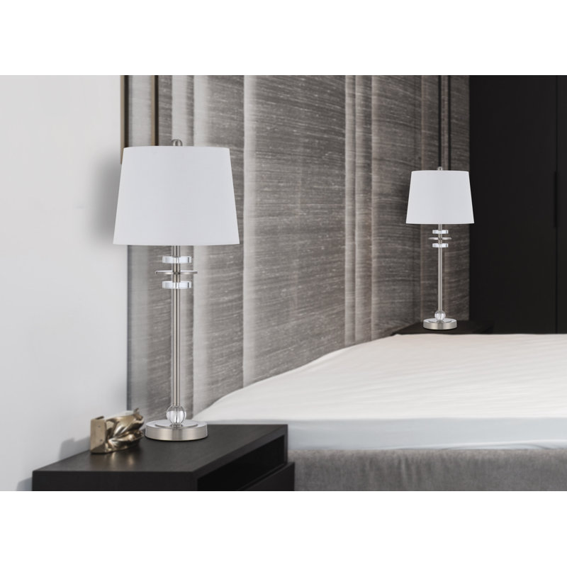 Metal Table Lamp, Brushed Steel, White