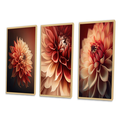 «Orange Dahlia Flower», 3 pièces sur toile