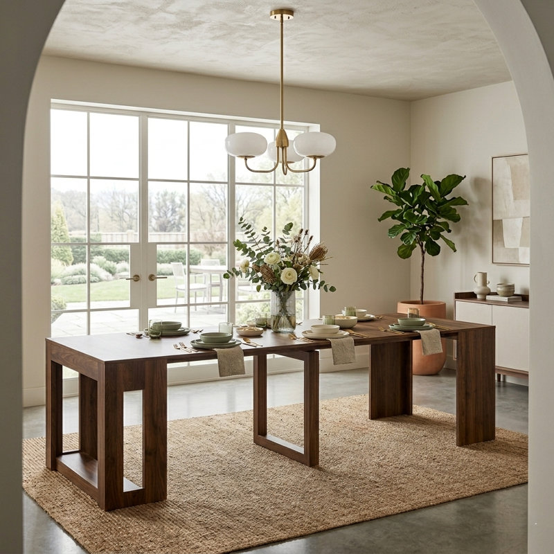 Table de salle à manger extensible 108 po avec tablettes de rangement latérales, console pliable moderne pour 1 à 10 personnes