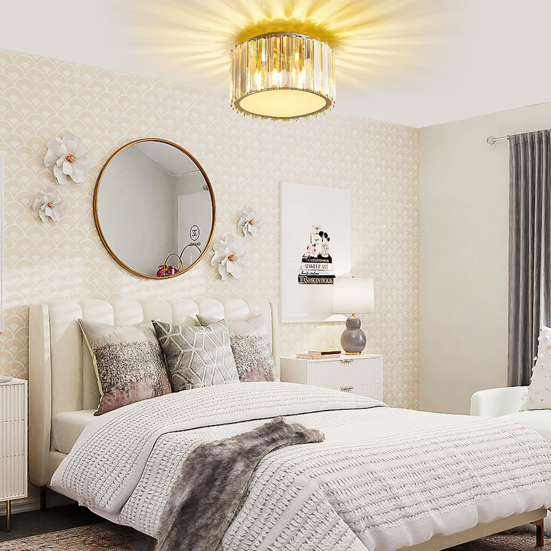 Aubreey Modern Crystal Ceiling Light Fixture, Flush Mount Crystal Chandelier, Crystal Ceiling Fixtures for Kitchen Bedroom Living Room G9 Socket