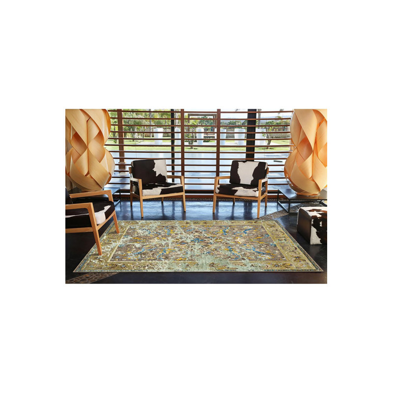 Tapis vert tissé à motif traditionnel, Sous-tapis rectangulaire de 3 pi 3 po x 4 pi 11 po