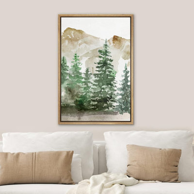 Woodland Forest Landscape " Watercolor Pastel Green Mountain Pine Tree Forest Woodland "