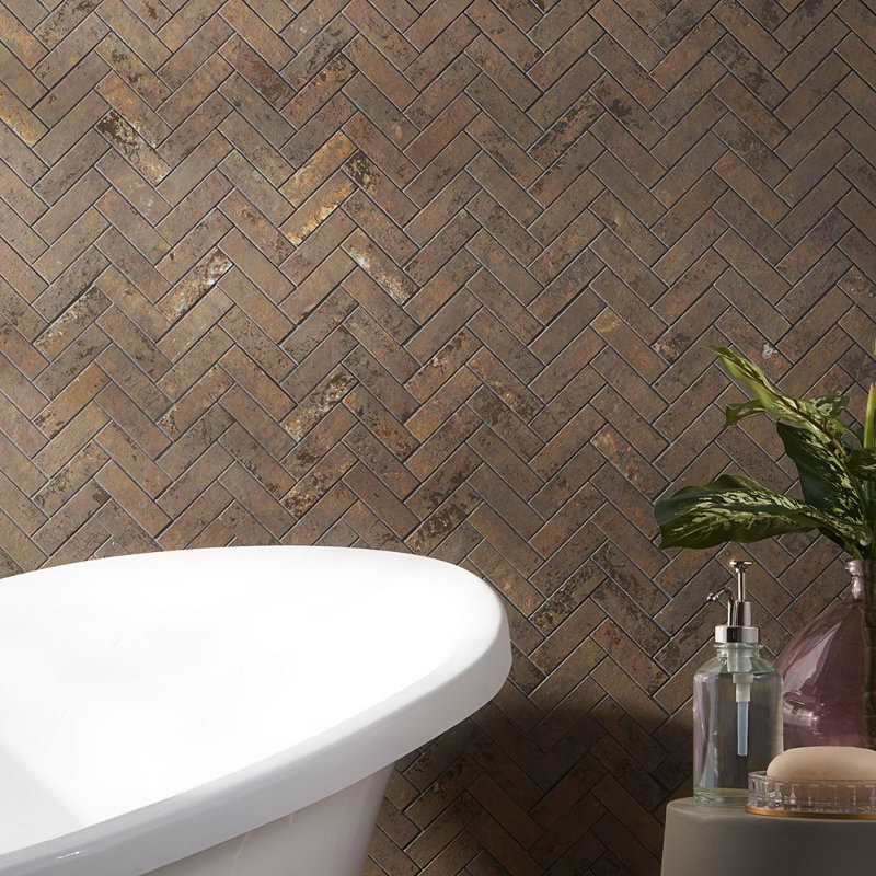 Portrait 1x4 Herringbone Matte Porcelain Mosaic Tile, Copper