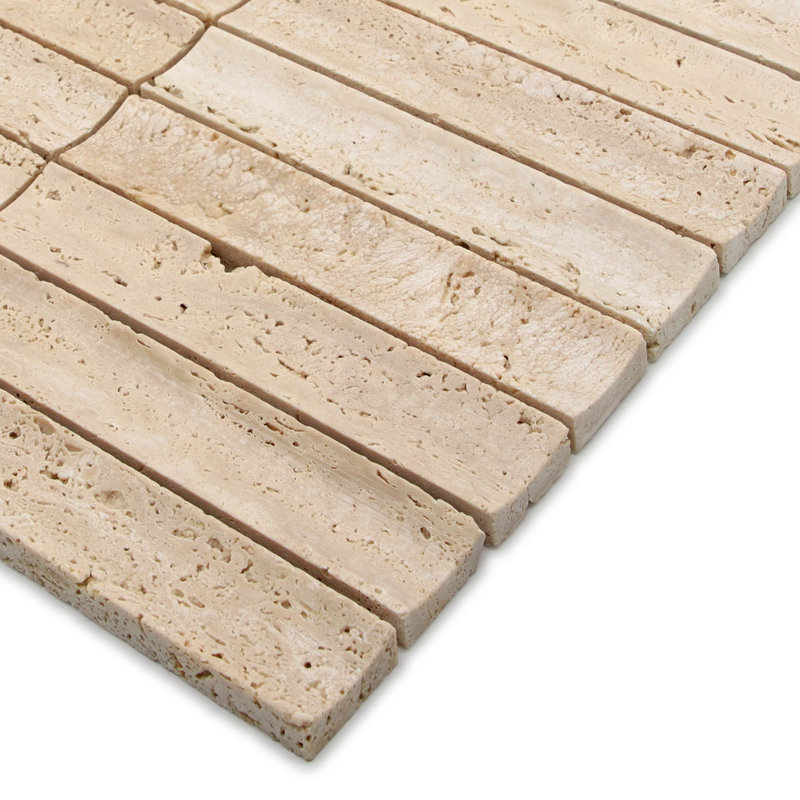 12.52" x 11.89" Honed Fluted Natural Marble Wall Mosaic Tile, Travertine