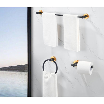 Thicken Space Aluminum 3 PCS Towel bar Set - 16-27 Inches Adjustable, Matte Black Finish for Bathroom