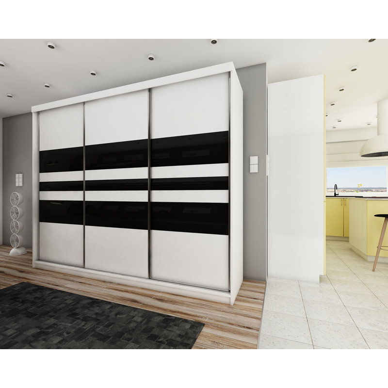 Alphon 3 Door Solid + Manufactured Wood Wardrobe, White/Black