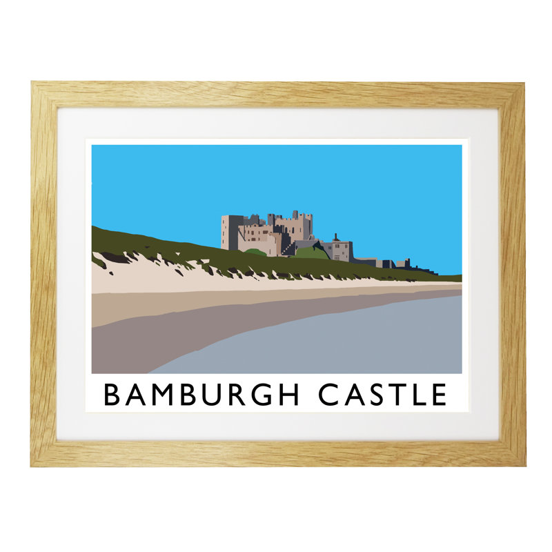 Bamburgh Castle by Richard O'Neil - Print, 33.5 cm H x 43.5 cm W x 2.2 cm D, Oak Wood Frame