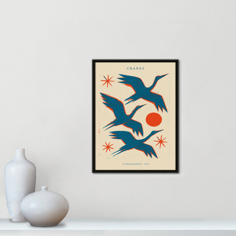 «Cranes» par Treechild, Toile avec cadre, L 19,5 po x H 25,5 po, Flottant espresso