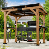 Fusion 6' x 8' Cedar Wood Hardtop Grill Gazebo With Charging Socket, Rotatable Hooks and Paper Towel Holder