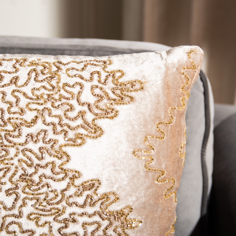 Gold Embroidered Velvet Square Throw Pillow