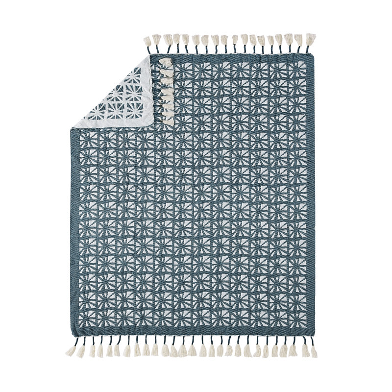 50"x60" Teal Blue Geometric Fringe Bohemian Throw Blanket