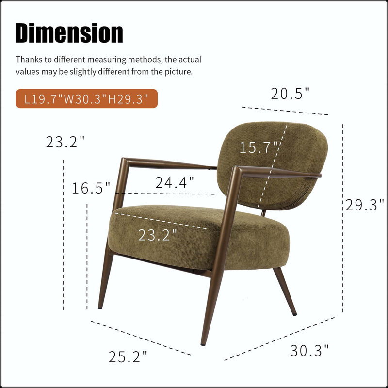 Chaise d'appoint moderne à structure en métal avec tissu texturé et design Mid-Century, Green