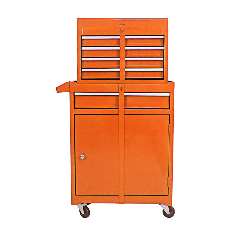 Commode à outils 5 tiroirs avec armoire inférieure et une tablette réglable, armoire d'entrée, Orange