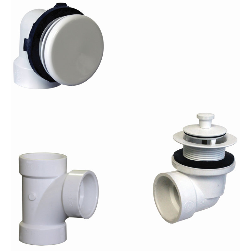 Plumber's Pack Lift & Turn Bathtub Leg Drain Assembly with No-Hole Overflow and Sch. 40 ABS Elbows, Powder Coat White