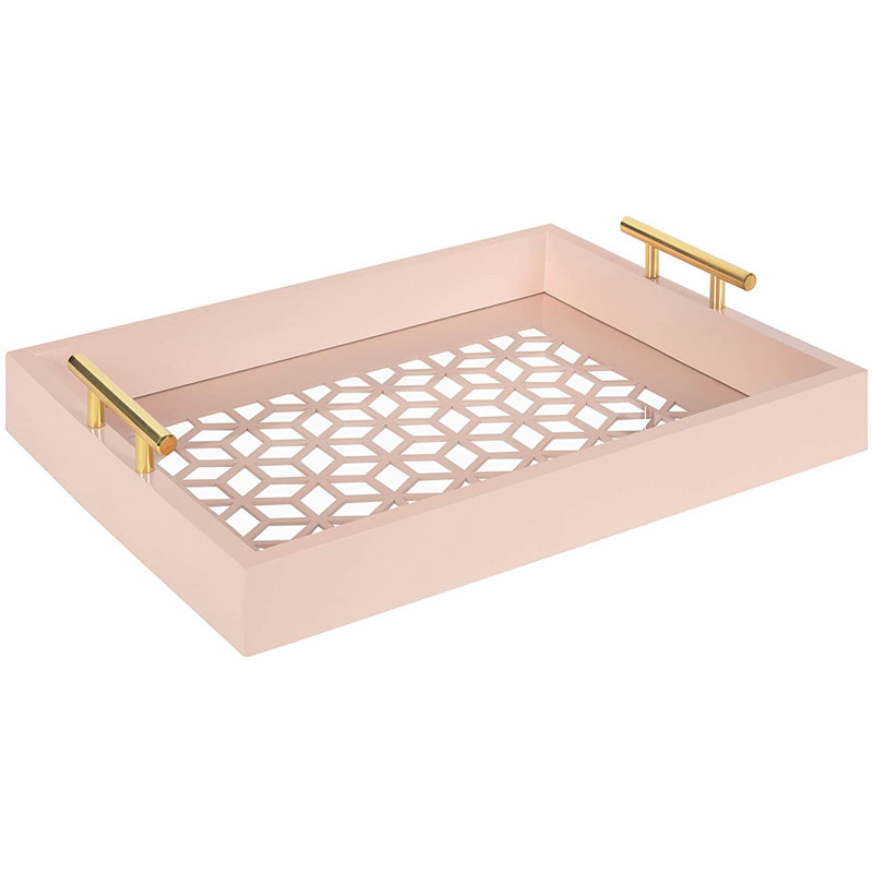 Magalia Narrow Rectangle Serving Tray, Pink, 16.5" W x 12.25" D