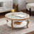 Round Coffee Table, Circle Center Table with Curved Legs and Removeable Tempered Glass Top, Cocktail Table for Living Room