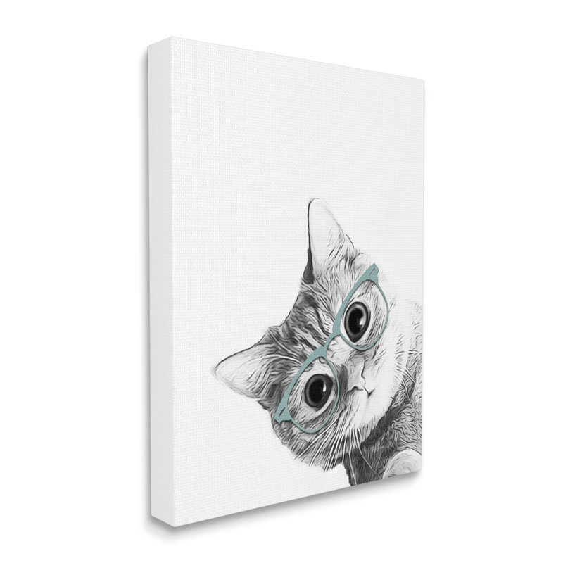Monochrome Cat with Glasses Portrait Canvas Wall Art, 16 x 20
