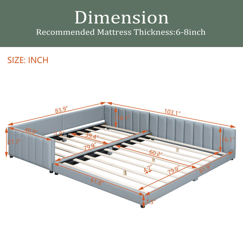 Vegan Leather Platform Bed, Gray
