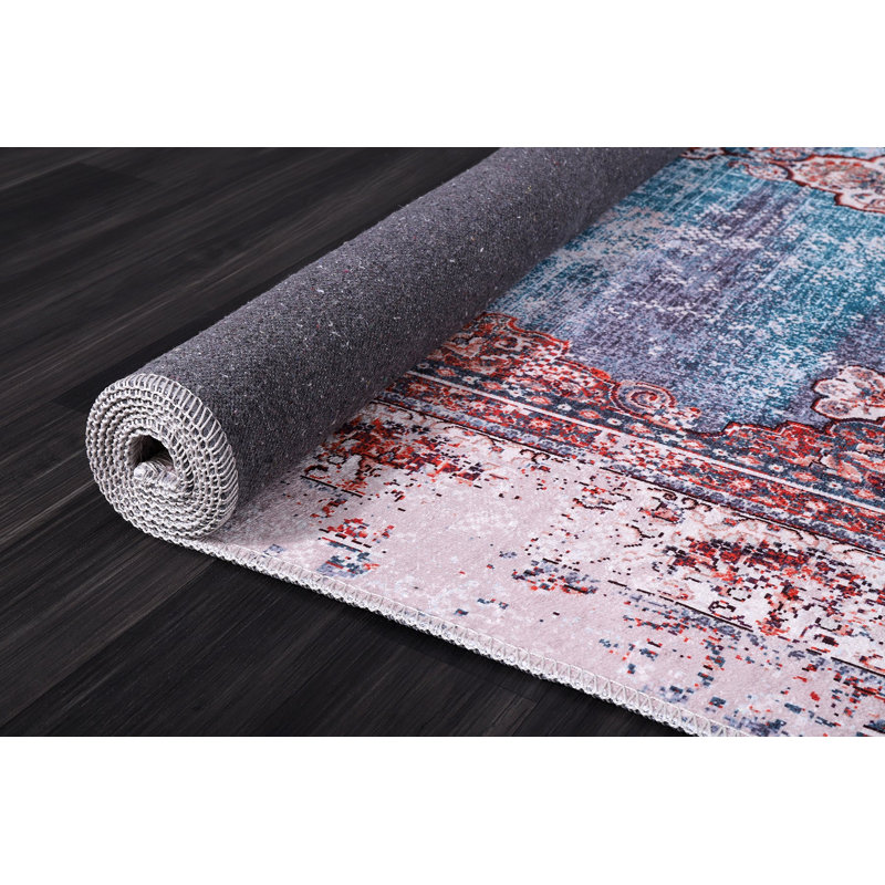 Netline Home Painted Medallion Indigo Blue Traditional Washable Rug, 120 x 180 cm
