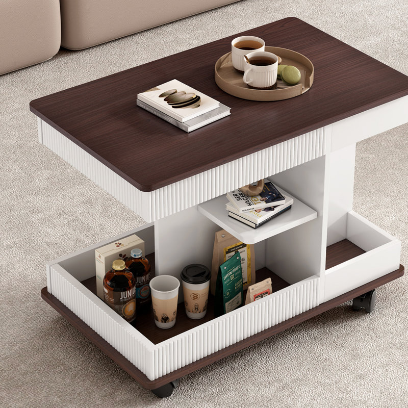 Table de bout avec plateau relevable et roulettes, Blanc