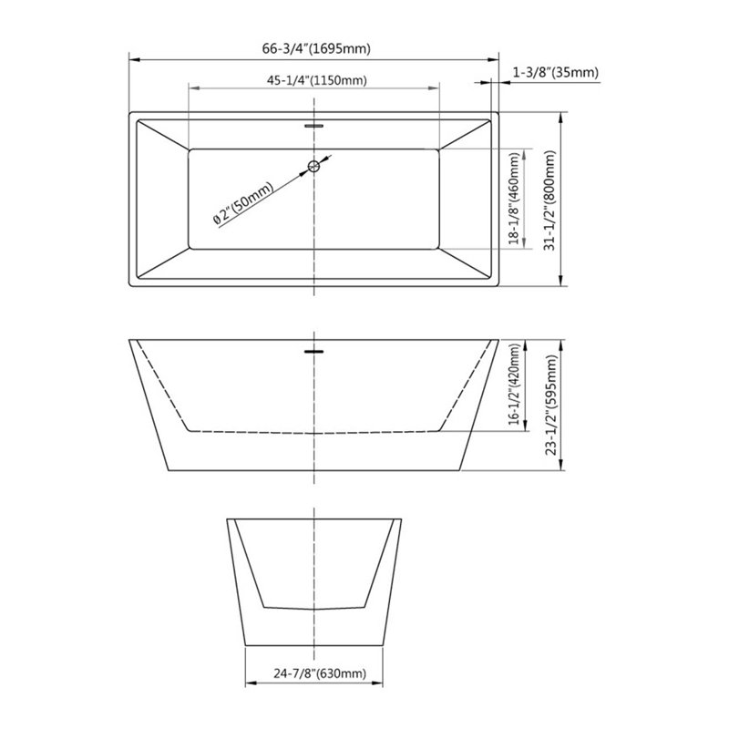 Baignoire de trempage autoportante 67 po. X 31 po., Rouge