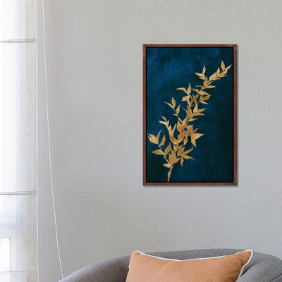 Gold Leaves On Navy II by Lanie Loreth - Painting on Canvas