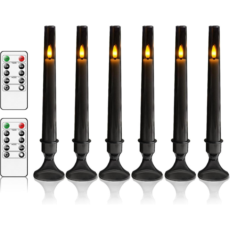 Upgraded Flameless Taper Candles With Remote,6 PC Acrylic Battery Operated Candles With Candlesticks,Flickering Led Window Candles For Home Table And Wedding Decor(Grey)