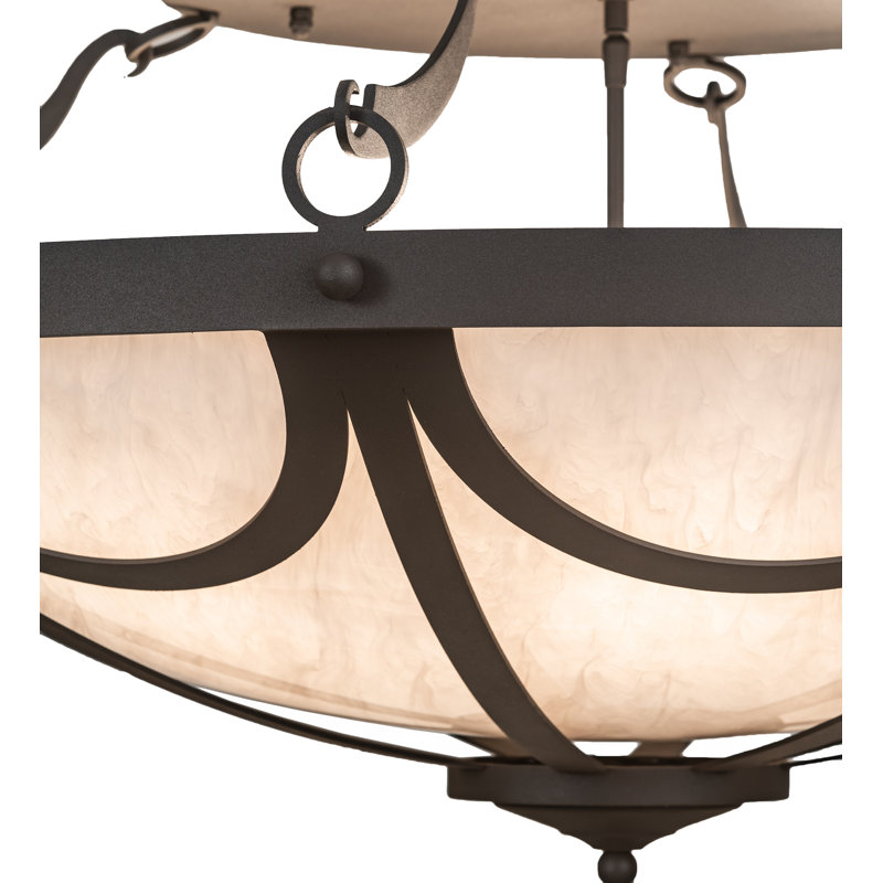 Plafonnier semi-encastré à 8 lumières Carousel, H 14 po x l 42 po x P 42 po, Fer forgé, Pierre blanche
