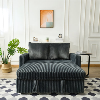Canapé-lit inclinable rembourré de 53 pouces avec fonction de chargement USB, canapé coulissant, tissu en velours côtelé, dossier inclinable avec réglage à cinq positions; Convient pour le salon, la chambre à coucher, le bureau.