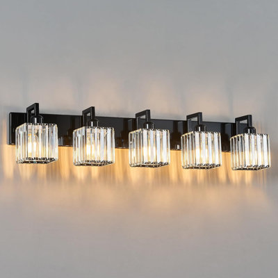 Modern Crystal Bathroom Vanity Light Fixture With E26 Socket And Plating Black Finish For Elegant Wall Lighting