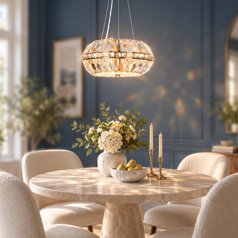 Josse 3-Light Modern Dimmable  Chandelier with Faceted Crystal, Copper Finish for Dining Room