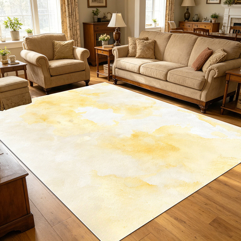 1PC Watercolor Cream Yellow Marbled area rugs for Living Room, Soft and Comfortable, Suitable for all seasons, easy-to-maintain, machine washable Indoor floor mat, Under Table Farmhouse suitable for dining table, bedroom, front entryway, kitchen,