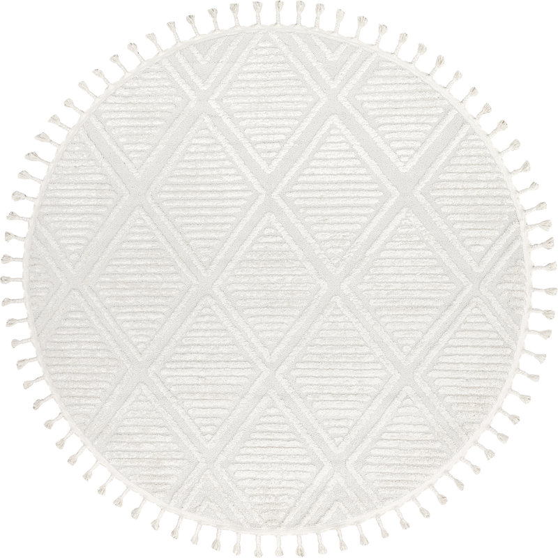 Jemier Textured Tile Ivory Area Rug, Round 6'
