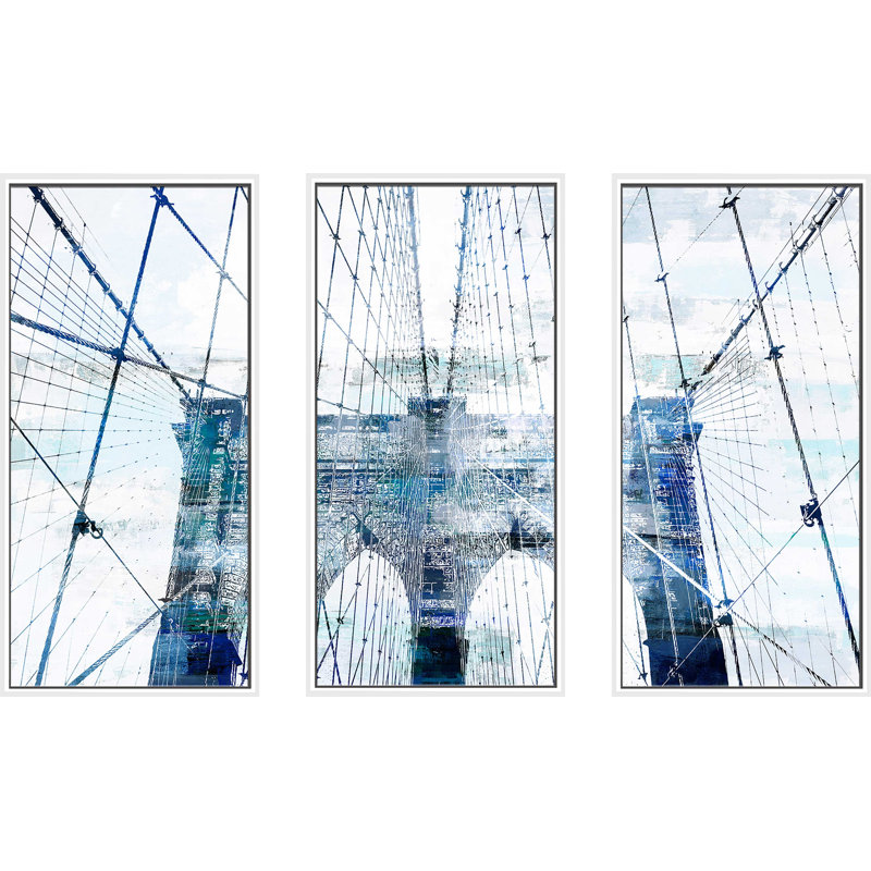 «Brooklyn Bridge 1», ensemble de 3 reproductions encadrées sur toile, H 41,5 po x l 64,5 po x P 2 po