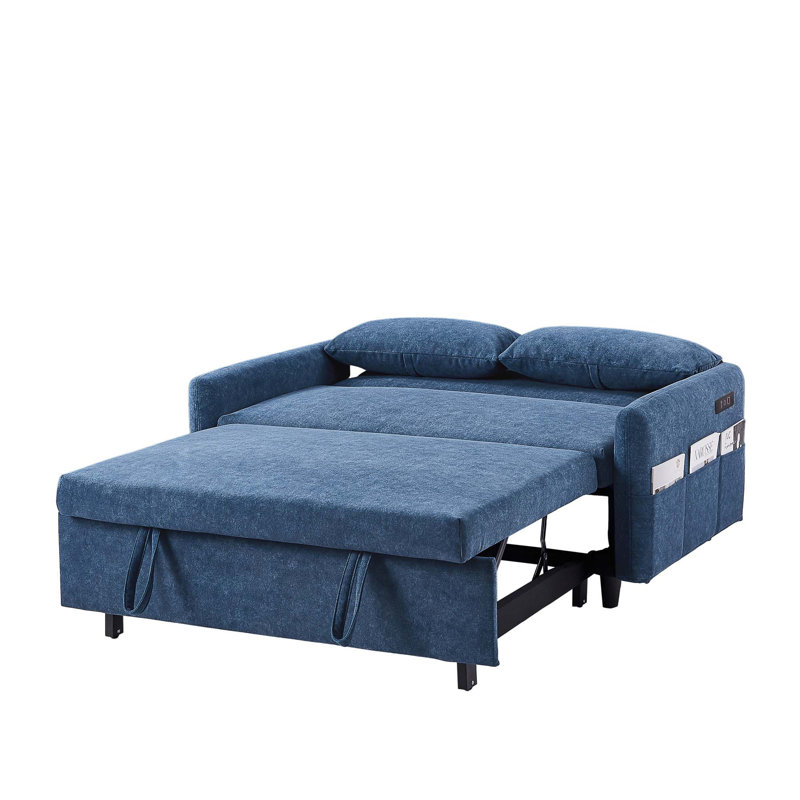 Canapé-lit escamotable avec dossier ajustable, poches de rangement, Bleu