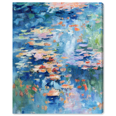 «Inspired by Monet Impressionist Waterlillies Modern Blue», impression encadrée