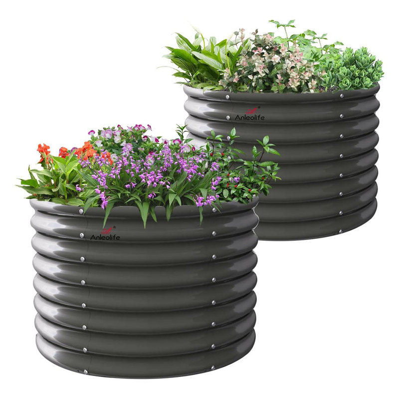 Pot de jardin surélevé d'Anleolife rond de 120 x 55 cm, gris, ensemble de 2, 4x1.5ft, gris
