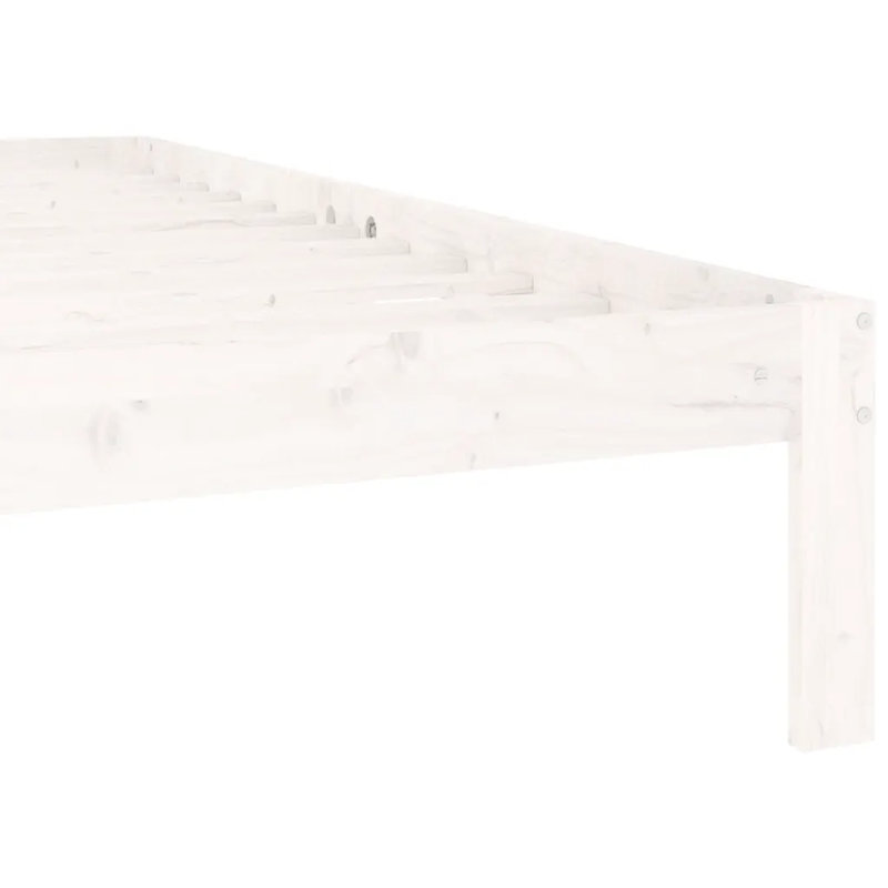 Bed Frame Solid Wood, White, European Kingsize (160 x 200cm)